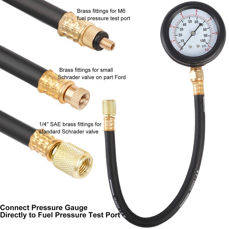 JIFETOR Fuel Injection Pump Pressure Tester Gauge Kit, Car Gasoline Gas Fuel Oil Injector Test Manometer Tool Set 0-100PSI, Universal for Auto Truck SUV Motorcycle ATV RV - Image 2